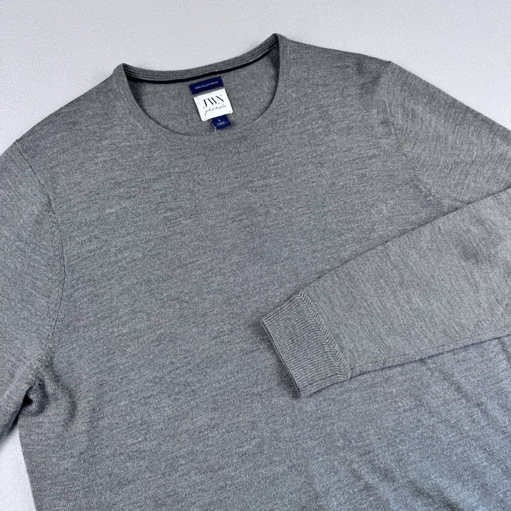 John M Nordstrom 100% Merino‎ Wool Sweater Men L Gray Italian Pullover Crewneck